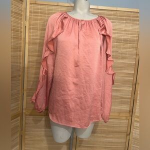 CHAPS PEACH LONG RUFFLED SLEEVE SCOOP NECK PEASANT TOP SIZE small Blouse